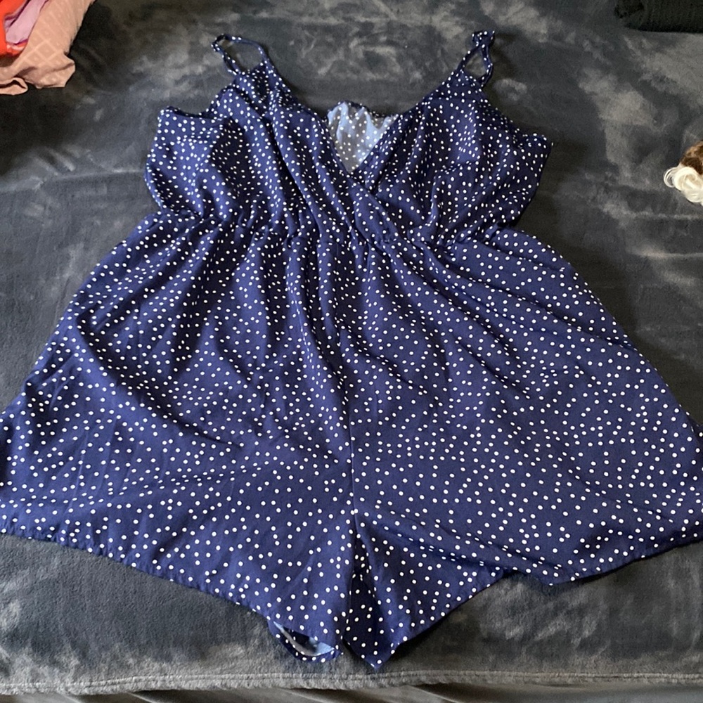 Like new navy blue polka dot romper